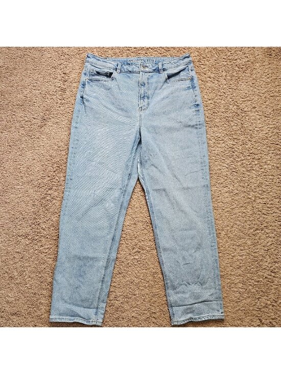 American Eagle Outfitters Denim - American Eagle Mom Straight Jeans Womens 14 Blue High Rise Denim Stretch